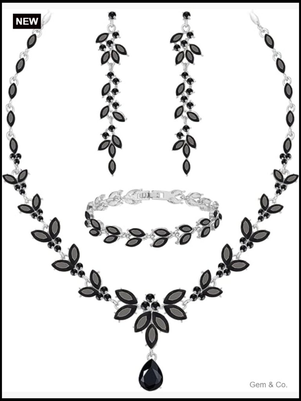 Crystal Necklace Earrings Bracelet Set for Bride Prom Party Jewelry